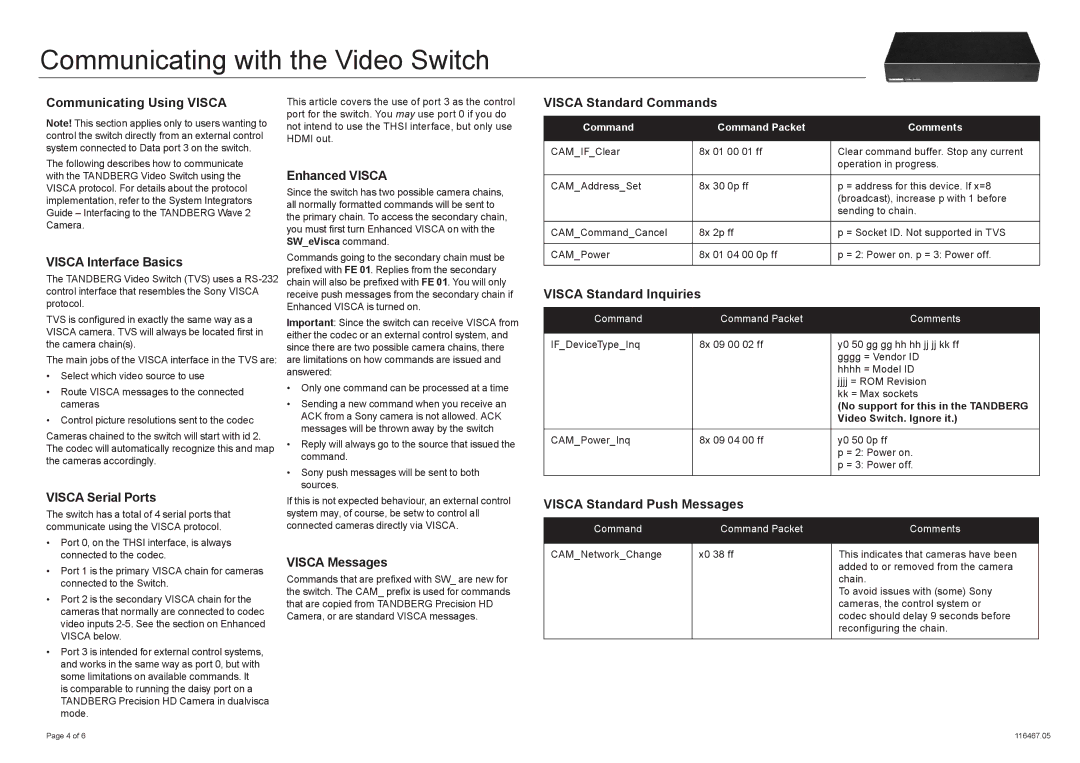 TANDBERG RJ45RJ11 manual Communicating with the Video Switch 