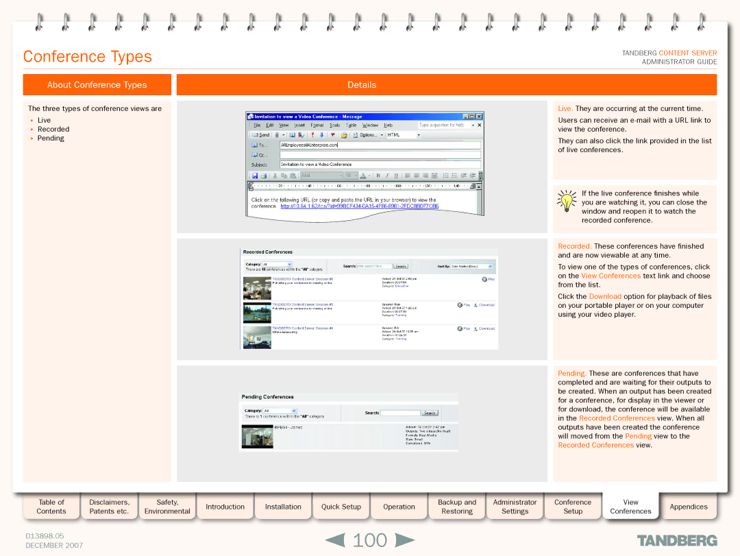 TANDBERG S3 manual 100, About Conference Types Details 