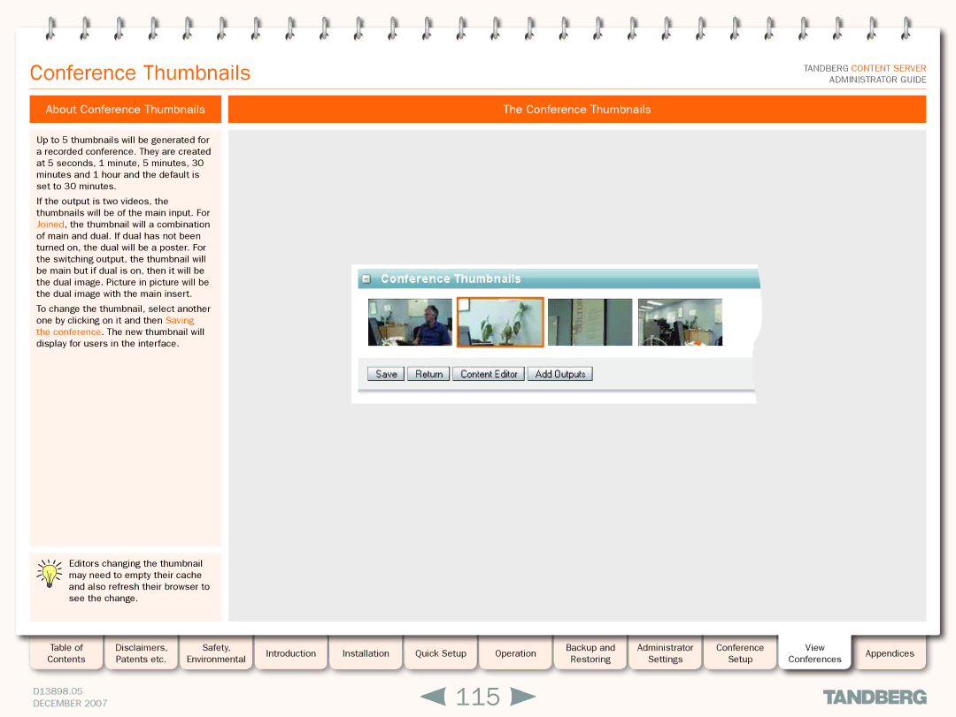 TANDBERG S3 manual 115, About Conference Thumbnails 