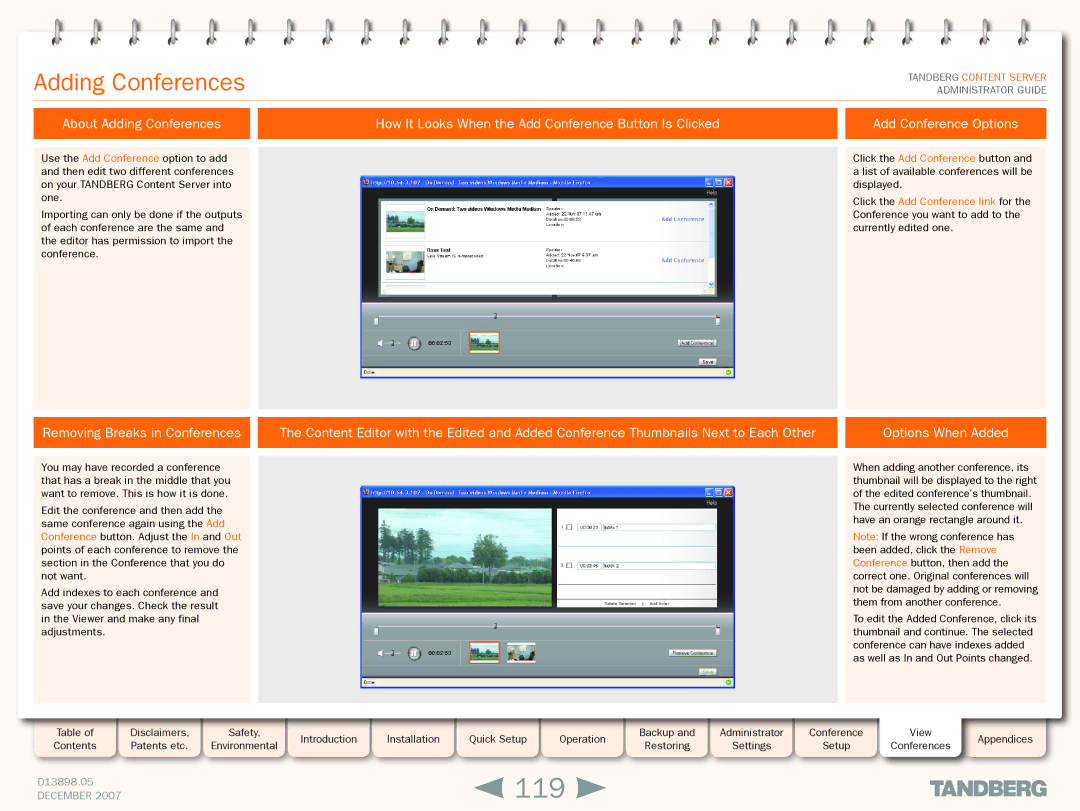 TANDBERG S3 manual 119, Adding Conferences 