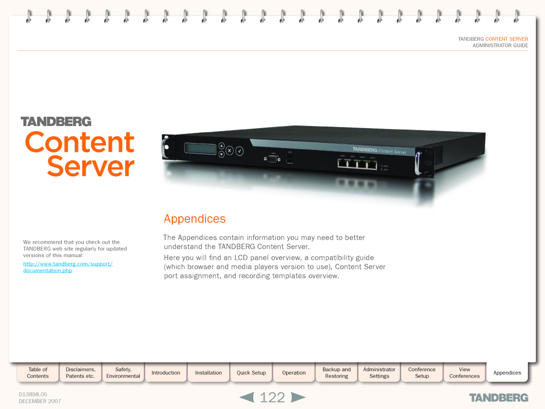 TANDBERG S3 manual 122, Appendices 