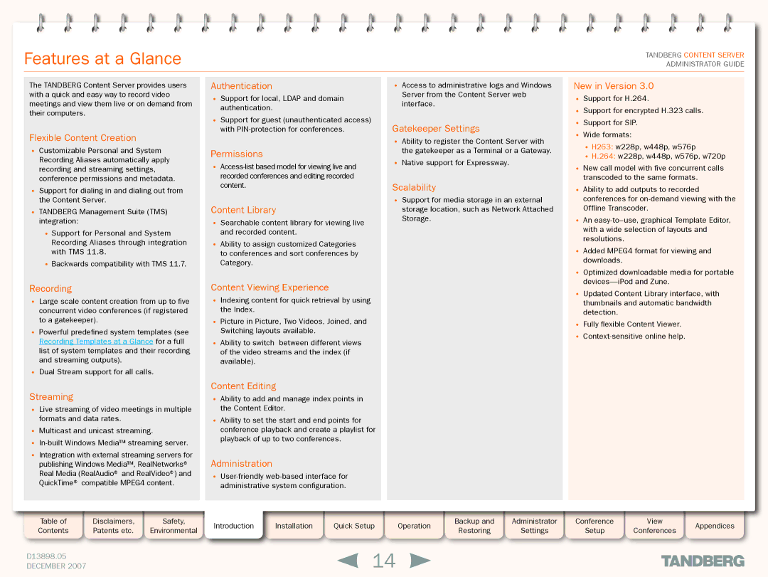 TANDBERG S3 manual Features at a Glance, Flexible Content Creation 