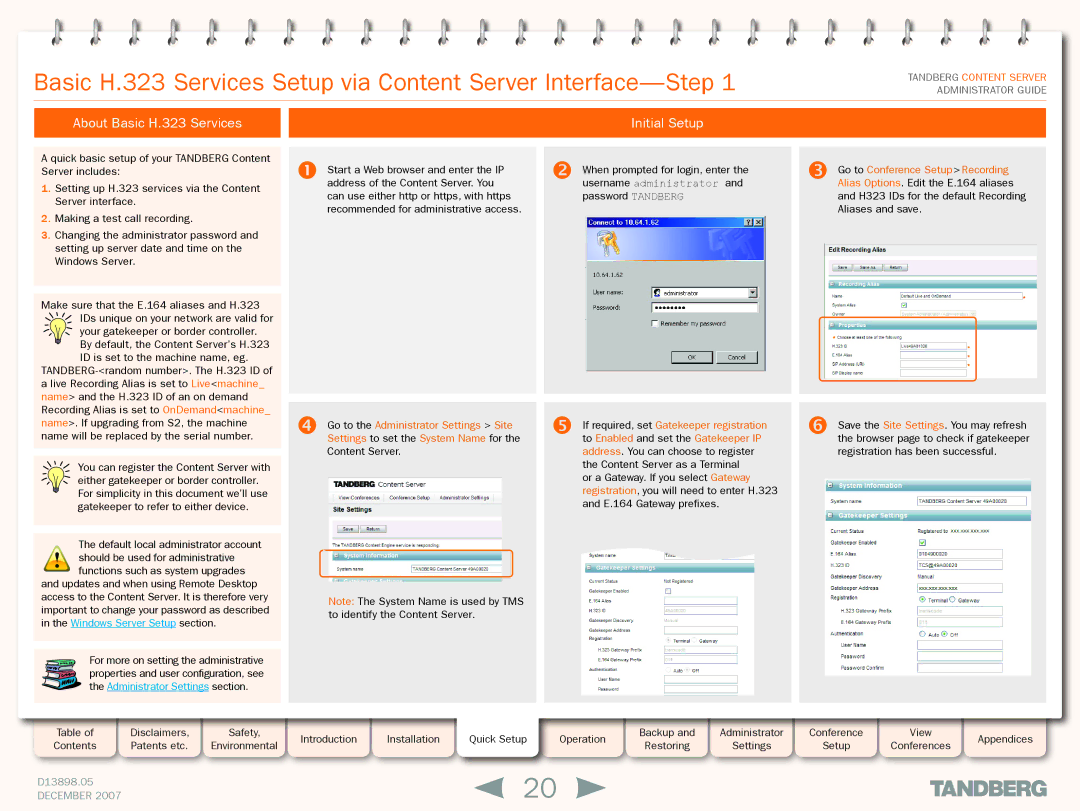 TANDBERG S3 manual About Basic H.323 Services, Initial Setup 