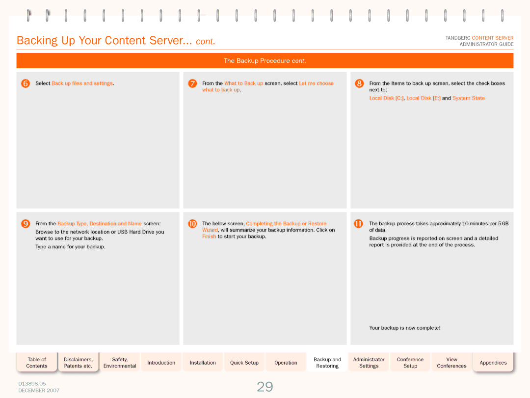 TANDBERG S3 manual Backing Up Your Content Server 