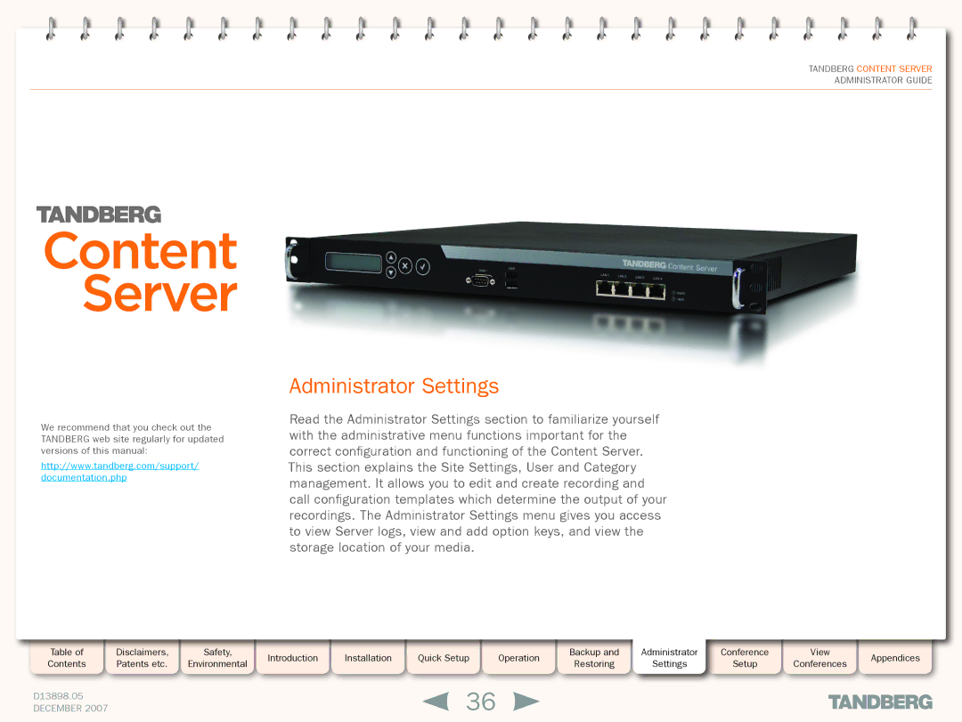 TANDBERG S3 manual Administrator Settings 