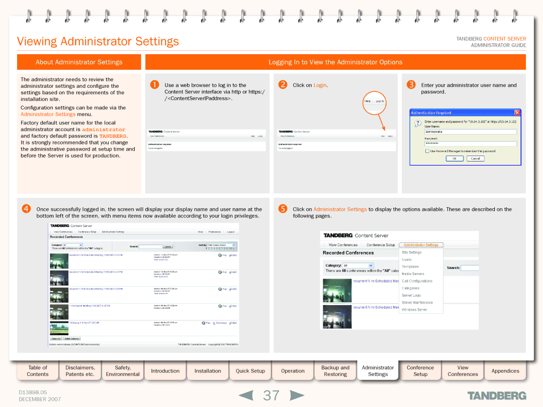TANDBERG S3 manual Viewing Administrator Settings 