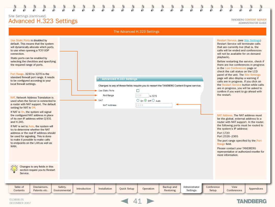 TANDBERG S3 manual Advanced H.323 Settings 