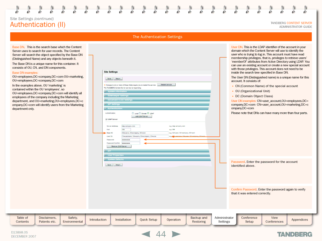 TANDBERG S3 manual Authentication 