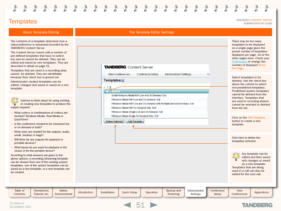 TANDBERG S3 manual Templates, About Template Editing, Template Editor Settings 