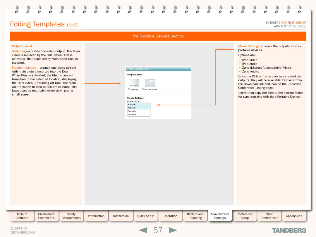 TANDBERG S3 manual Portable Devices Section, Output Layout 