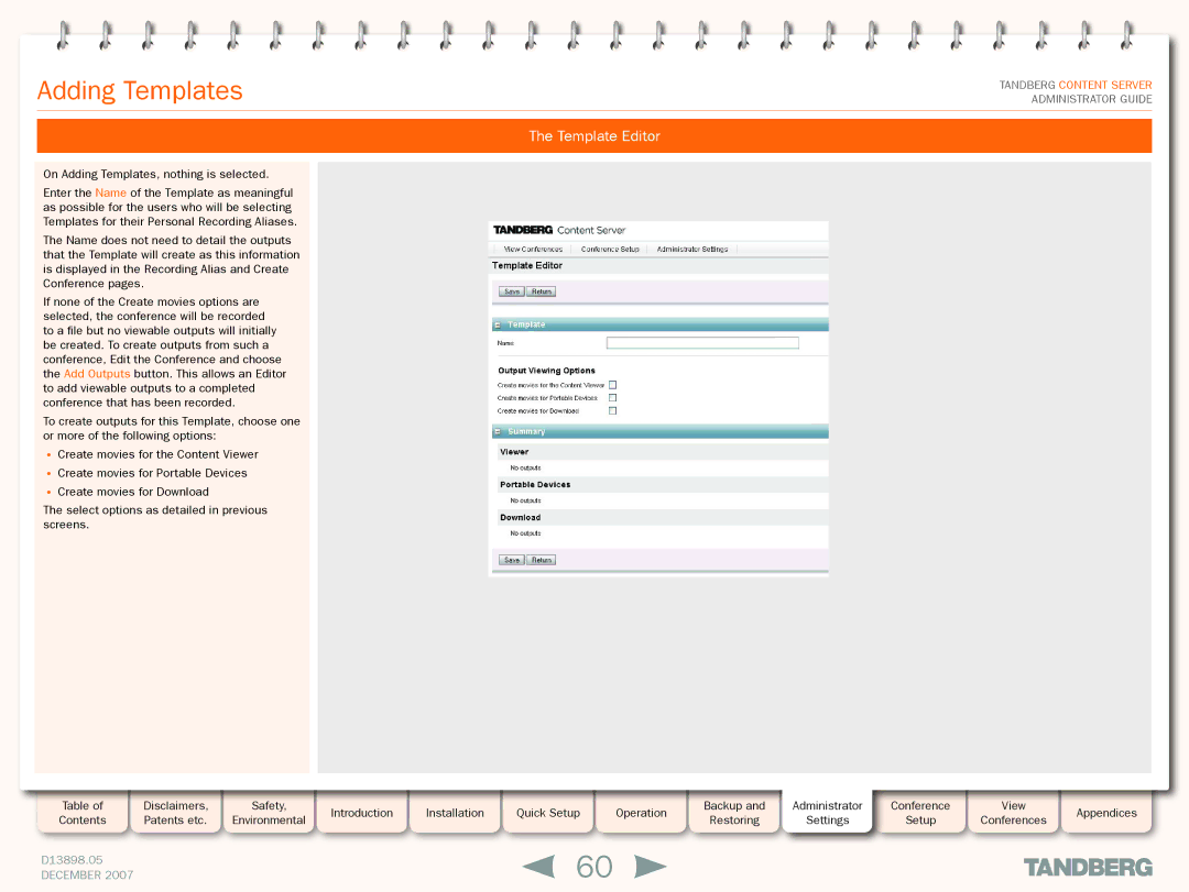 TANDBERG S3 manual Adding Templates, Template Editor 