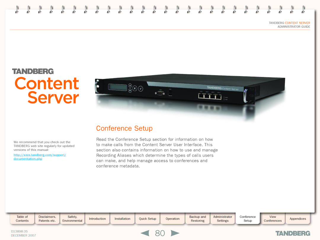 TANDBERG S3 manual Conference Setup 