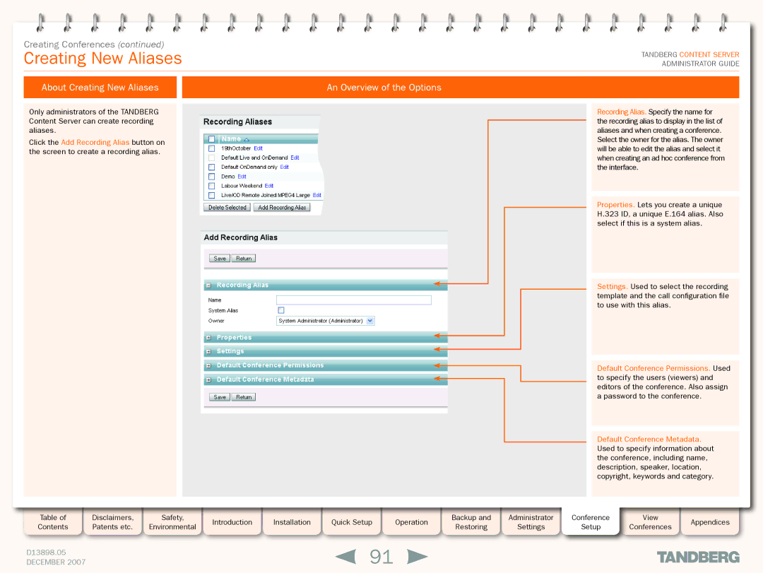 TANDBERG S3 manual About Creating New Aliases An Overview of the Options 