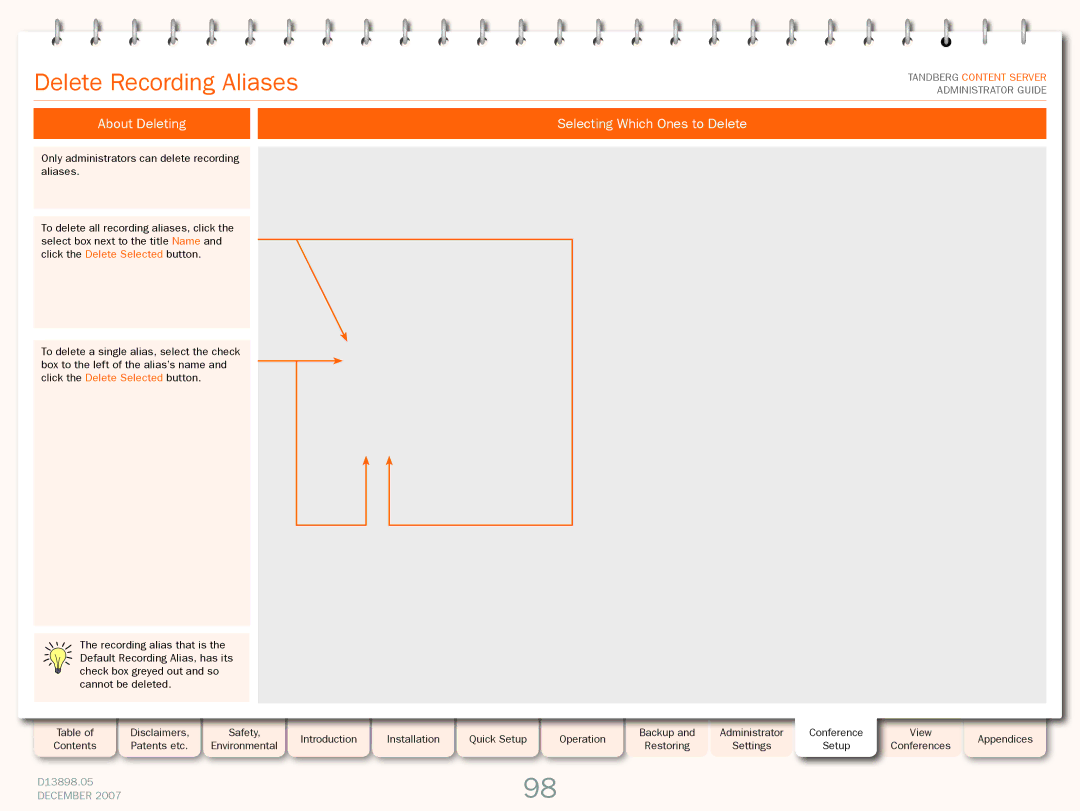 TANDBERG S3 manual Delete Recording Aliases, About Deleting 