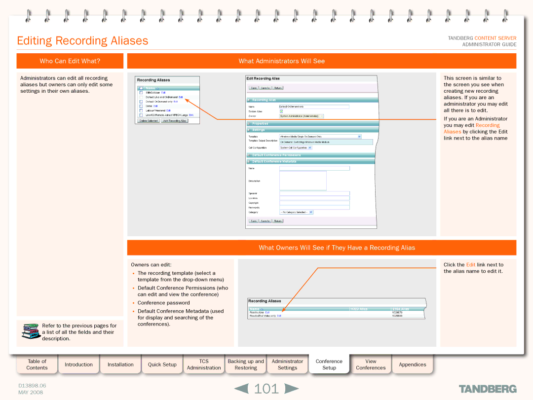 TANDBERG S3.1 101, Editing Recording Aliases, Who Can Edit What?, What Owners Will See if They Have a Recording Alias 