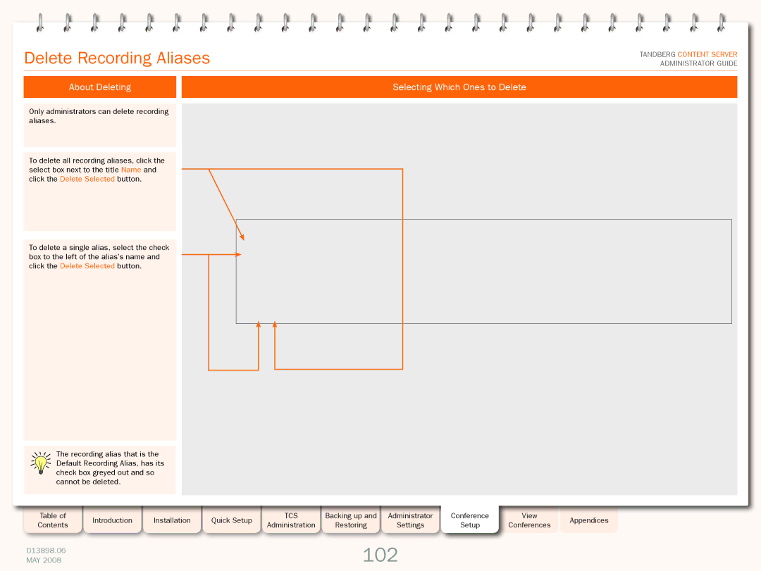 TANDBERG S3.1 manual 102, Delete Recording Aliases, About Deleting 