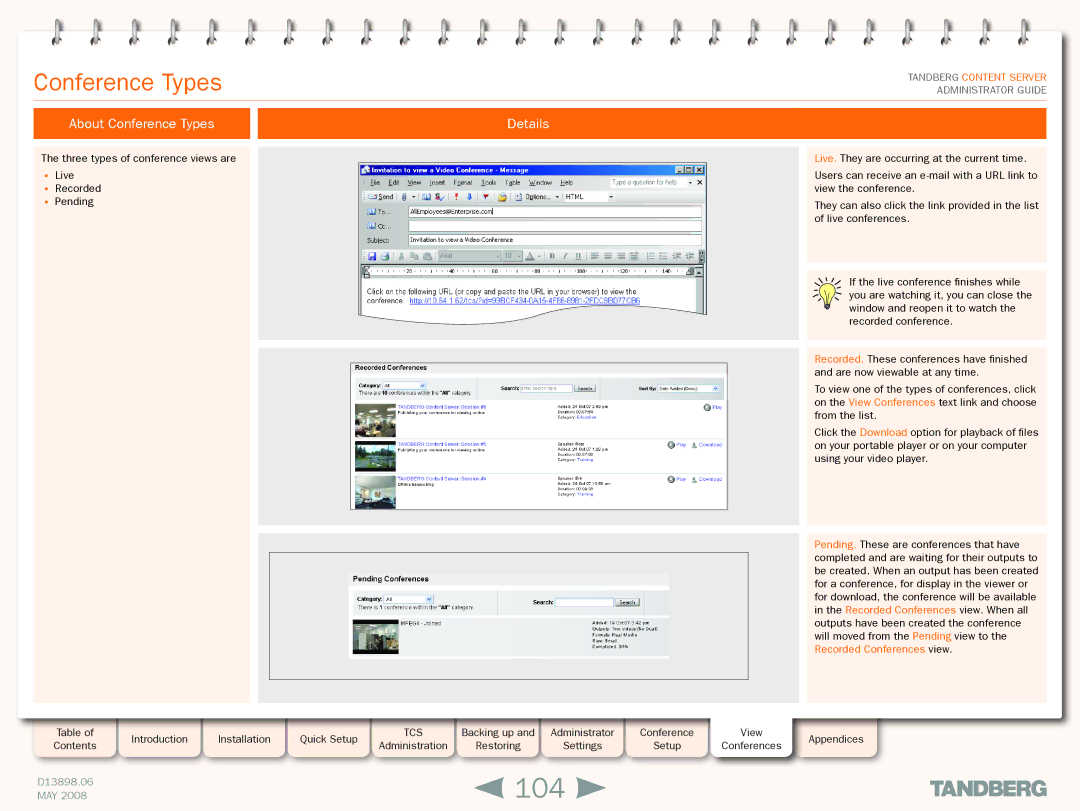 TANDBERG S3.1 manual 104, About Conference Types Details 