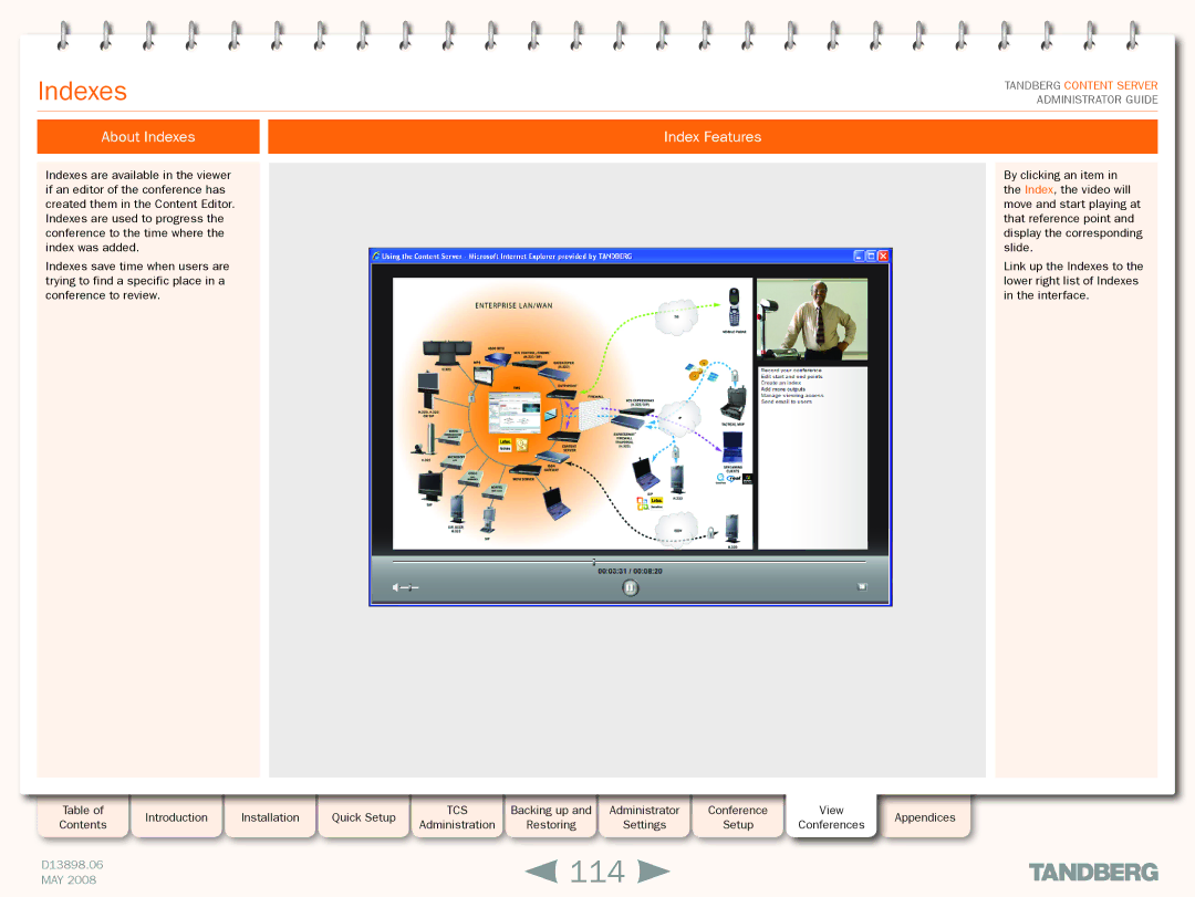 TANDBERG S3.1 manual 114, About Indexes, Index Features 