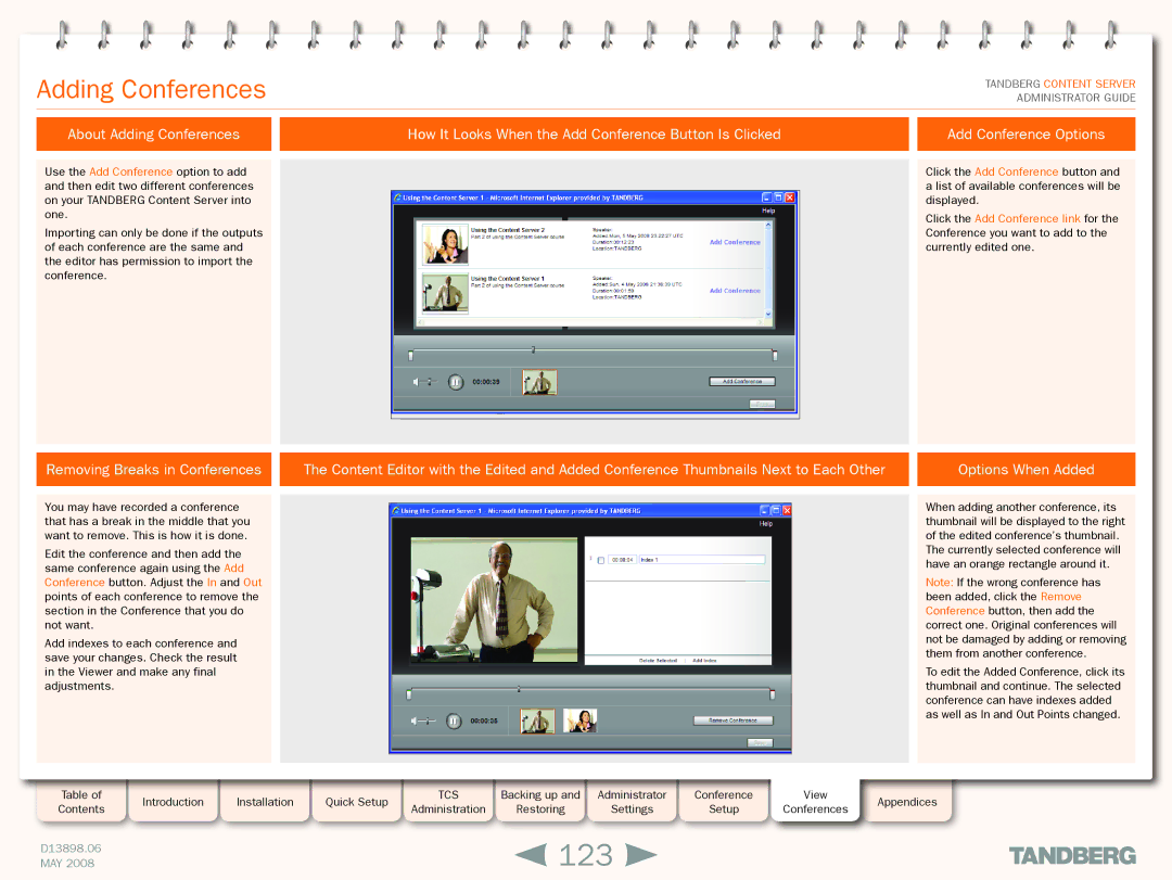 TANDBERG S3.1 manual 123, About Adding Conferences 