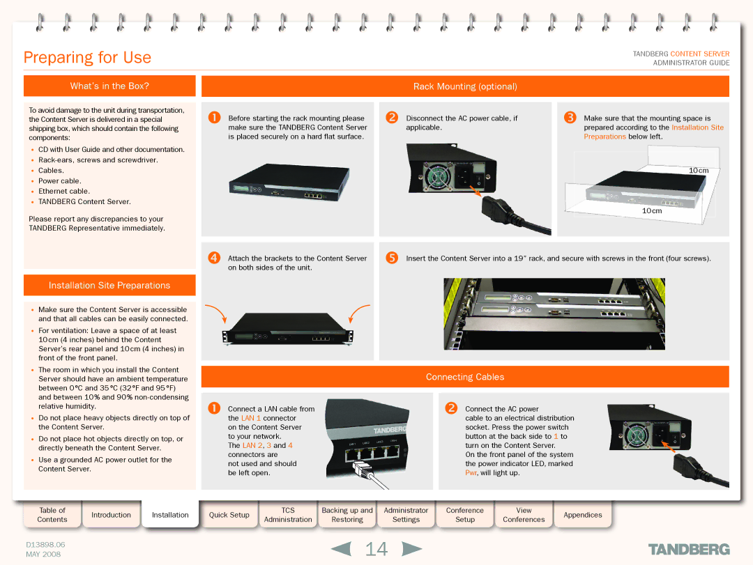 TANDBERG S3.1 manual Preparing for Use, What’s in the Box?, Installation Site Preparations, Rack Mounting optional 