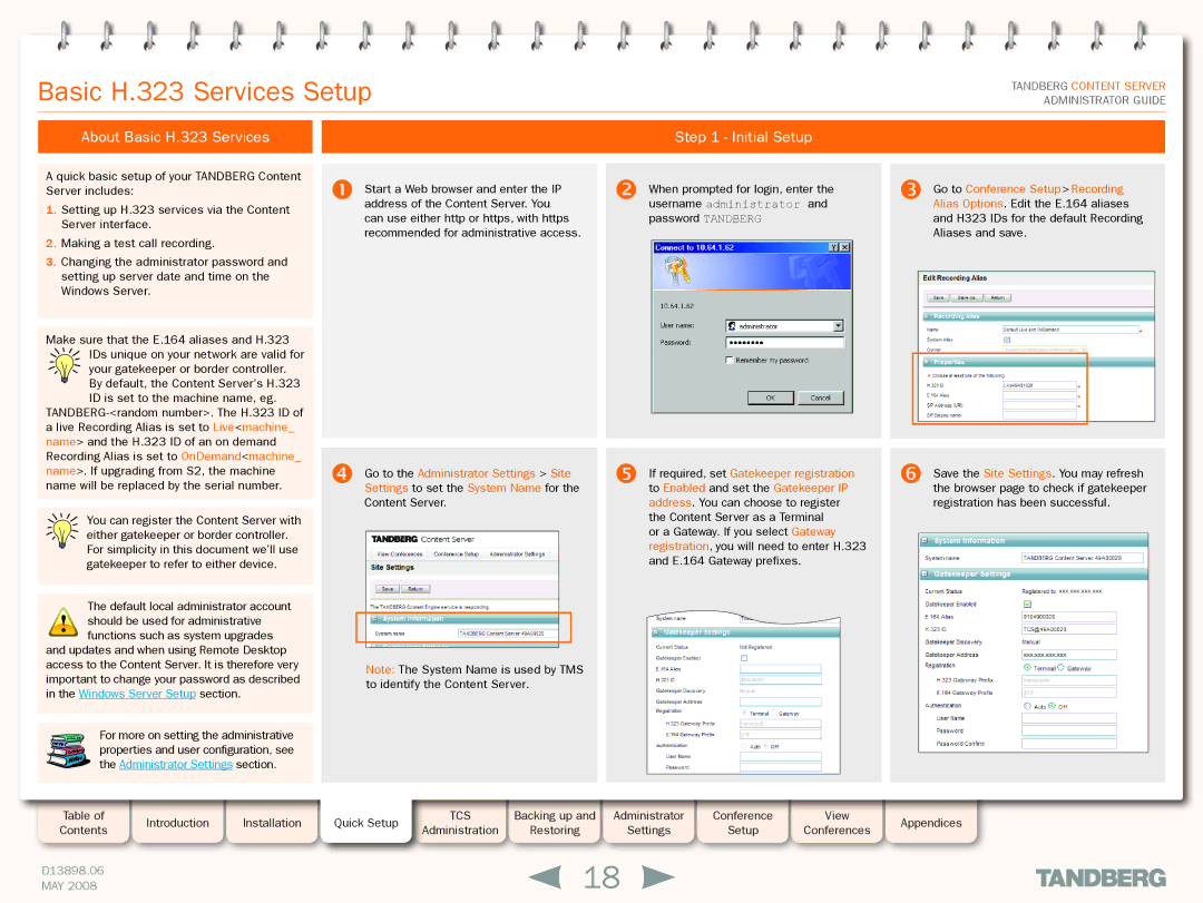 TANDBERG S3.1 manual Basic H.323 Services Setup, About Basic H.323 Services, Initial Setup 