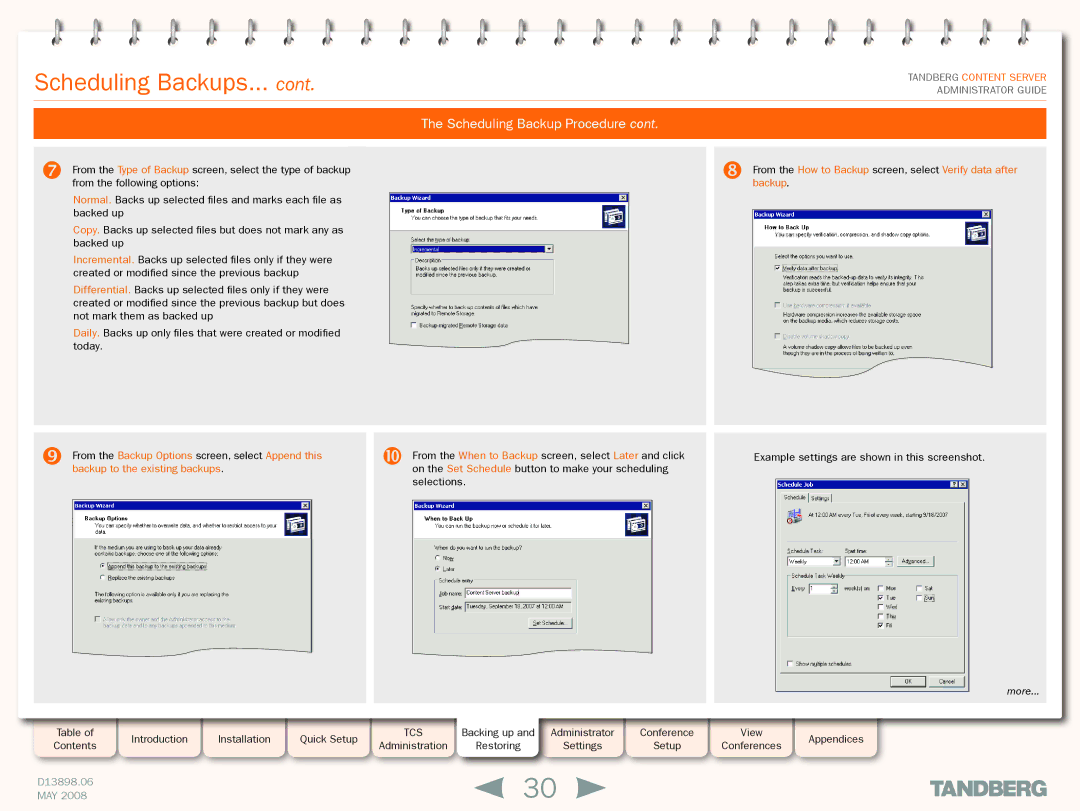 TANDBERG S3.1 manual Scheduling Backups 