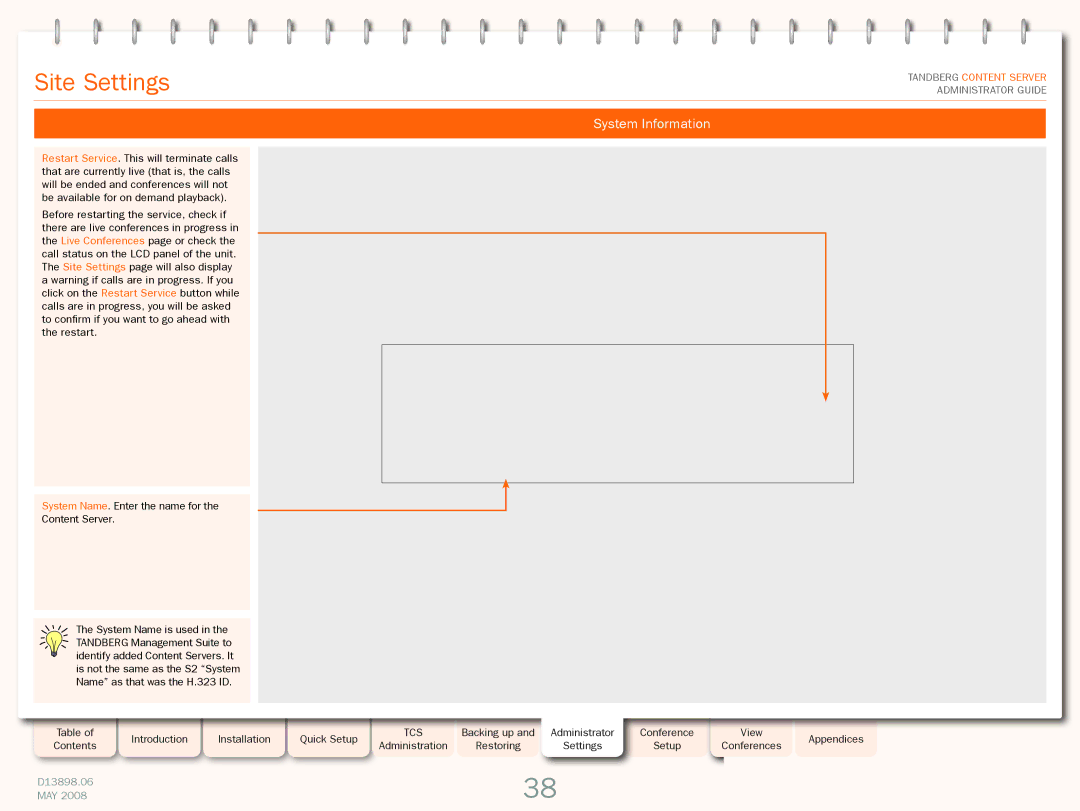 TANDBERG S3.1 manual System Information 