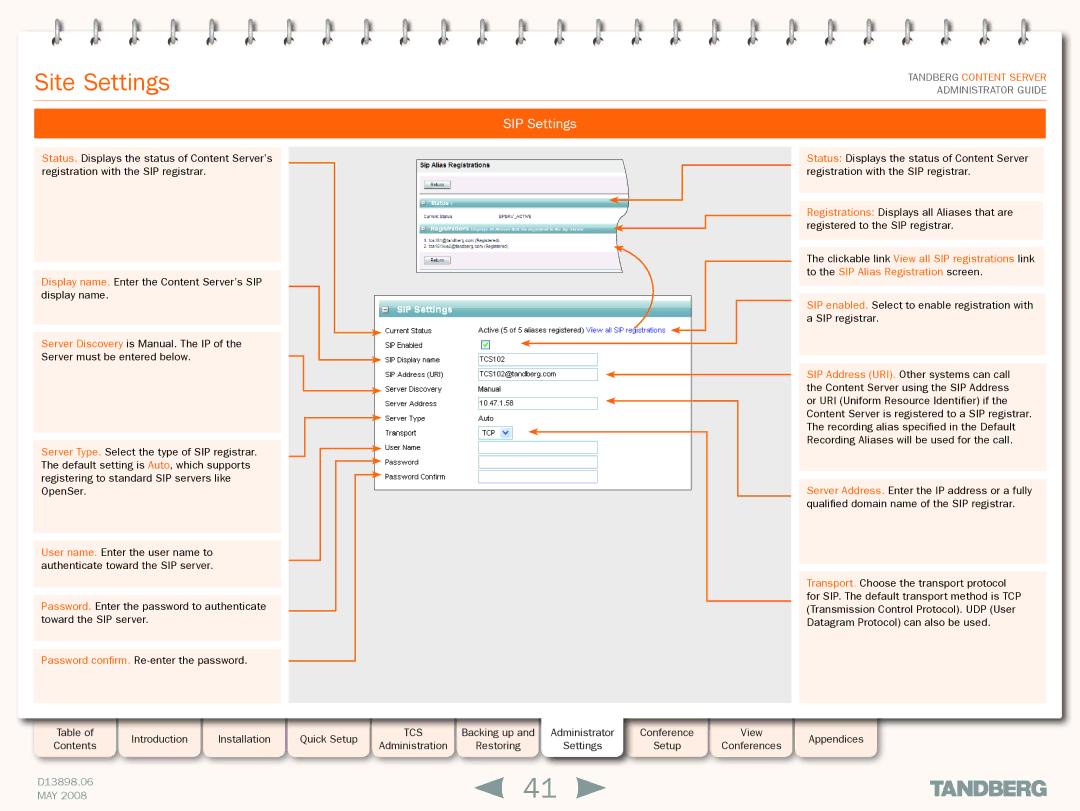 TANDBERG S3.1 manual SIP Settings 