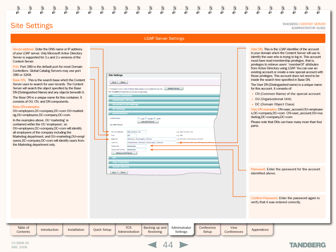 TANDBERG S3.1 manual Ldap Server Settings 