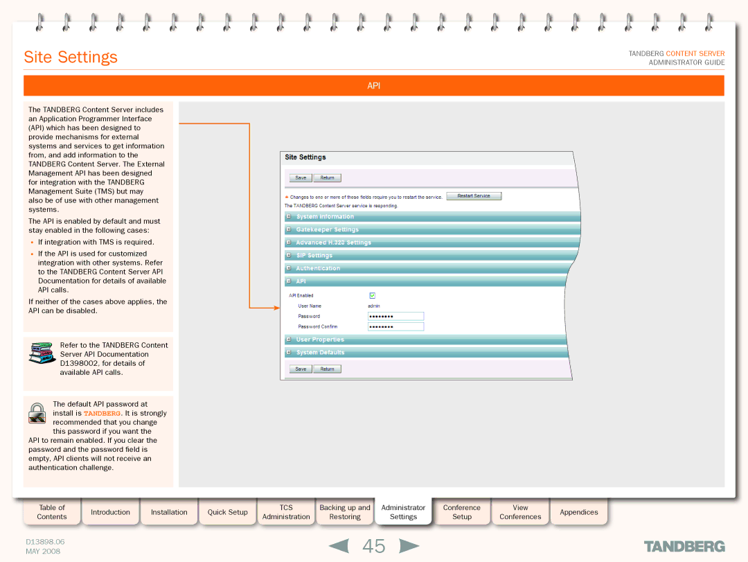 TANDBERG S3.1 manual Api 