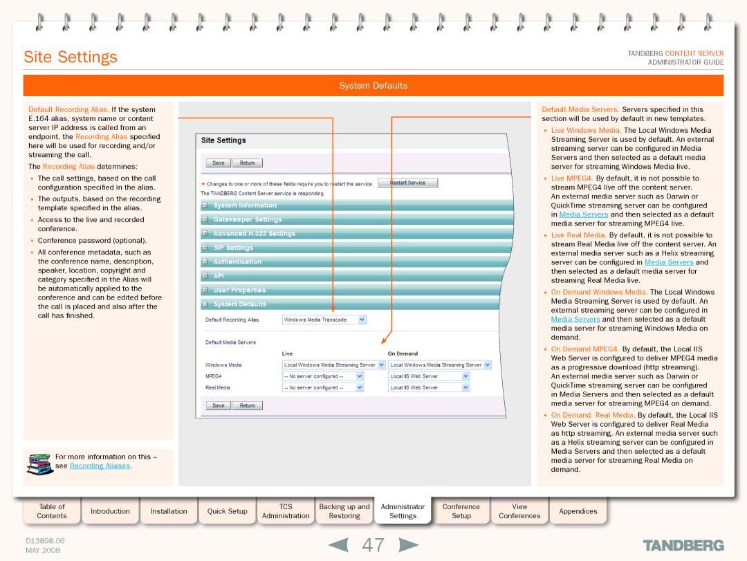 TANDBERG S3.1 manual System Defaults 