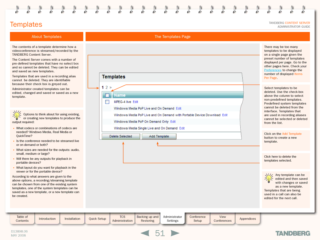 TANDBERG S3.1 manual About Templates 