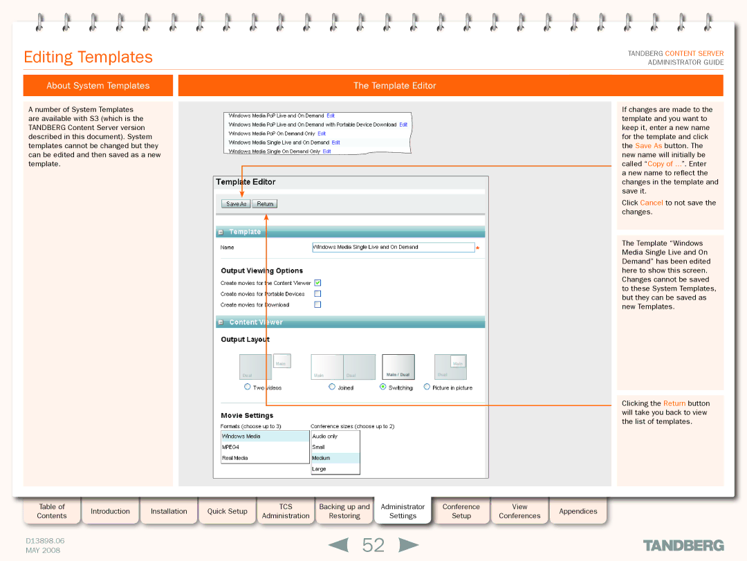 TANDBERG S3.1 manual Editing Templates, About System Templates, Template Editor 