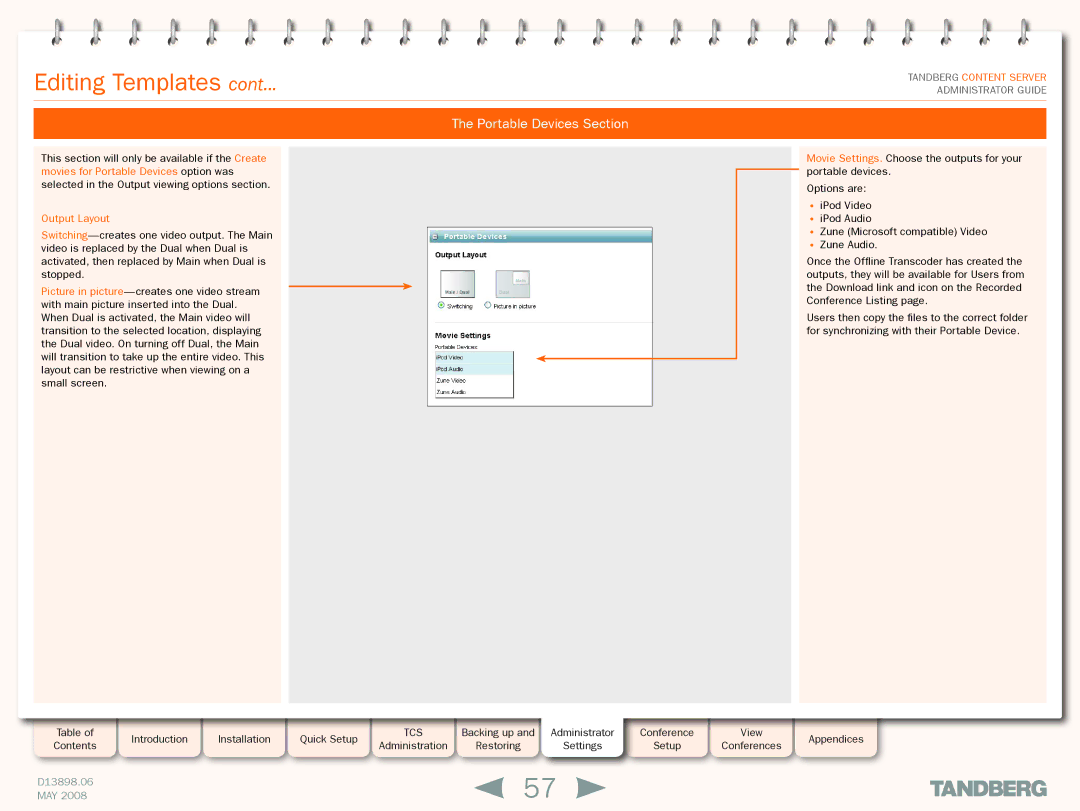 TANDBERG S3.1 manual Portable Devices Section, Output Layout 