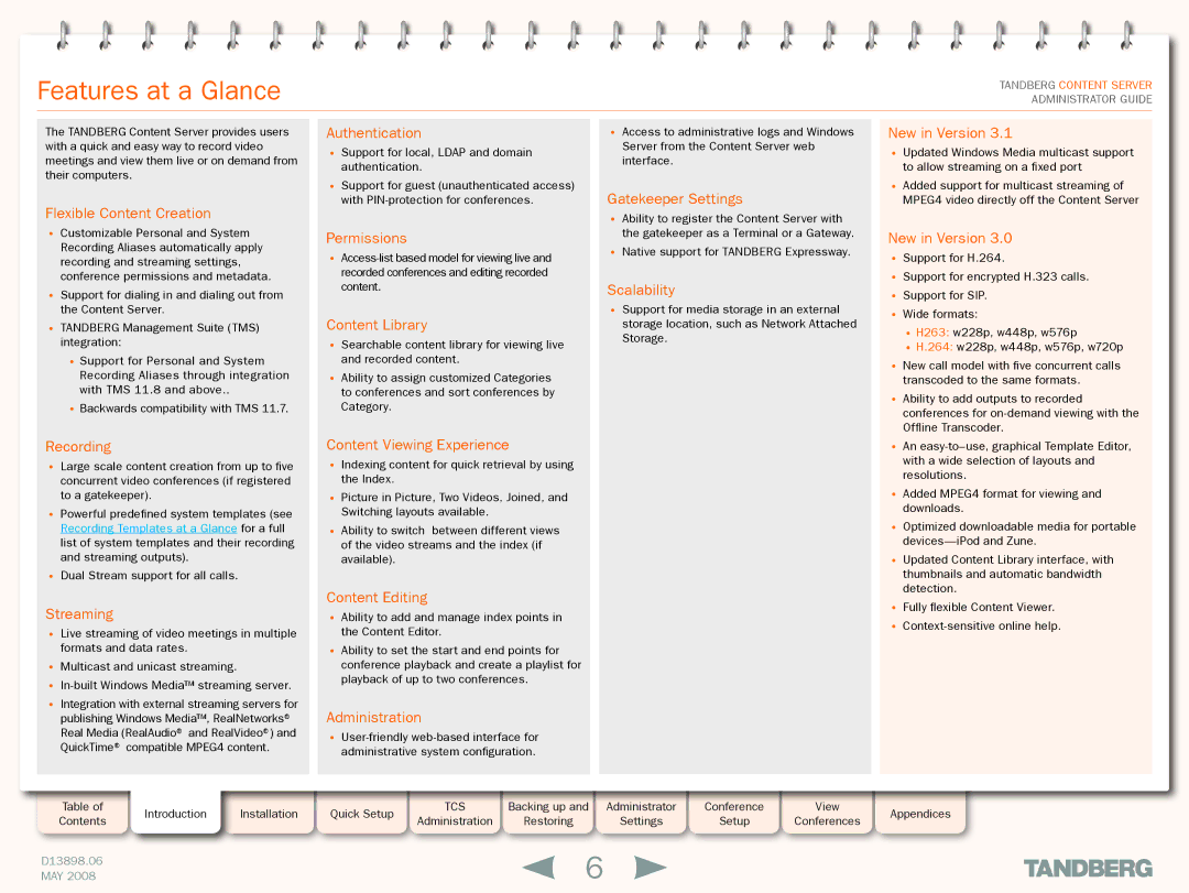 TANDBERG S3.1 manual Features at a Glance, Flexible Content Creation 