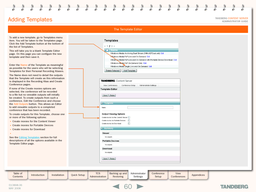 TANDBERG S3.1 manual Adding Templates, Template Editor 