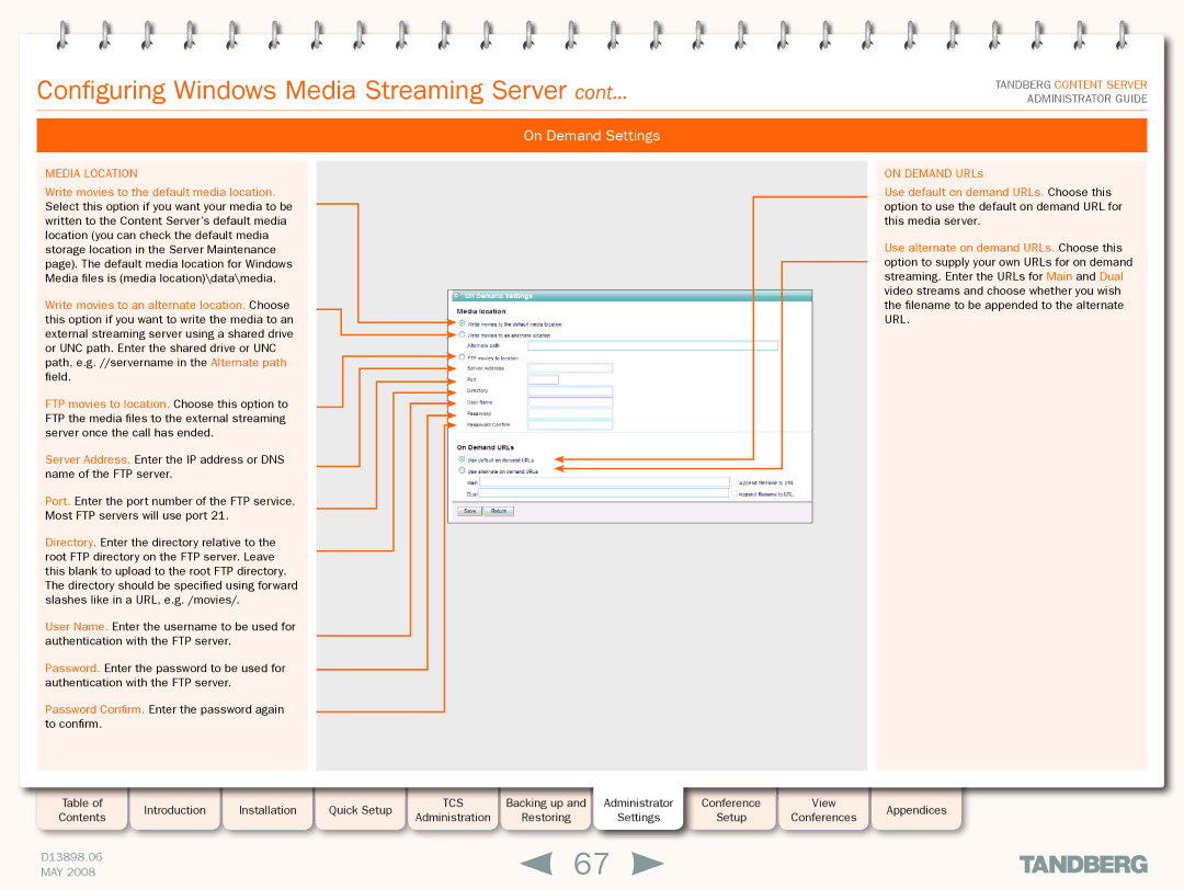 TANDBERG S3.1 manual On Demand Settings 