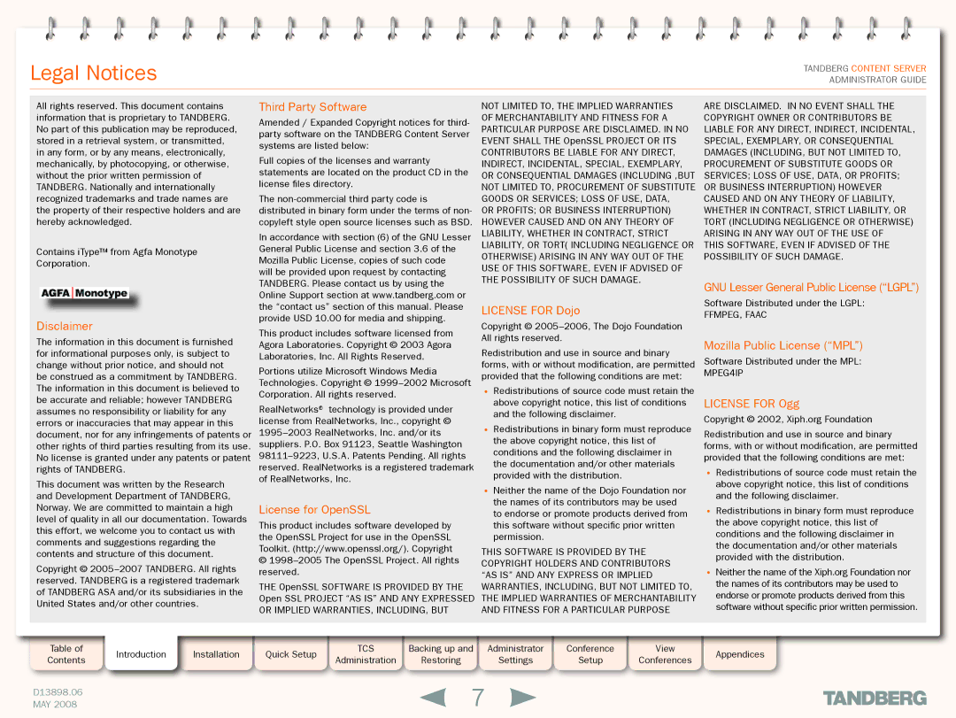 TANDBERG S3.1 manual Legal Notices, Disclaimer 