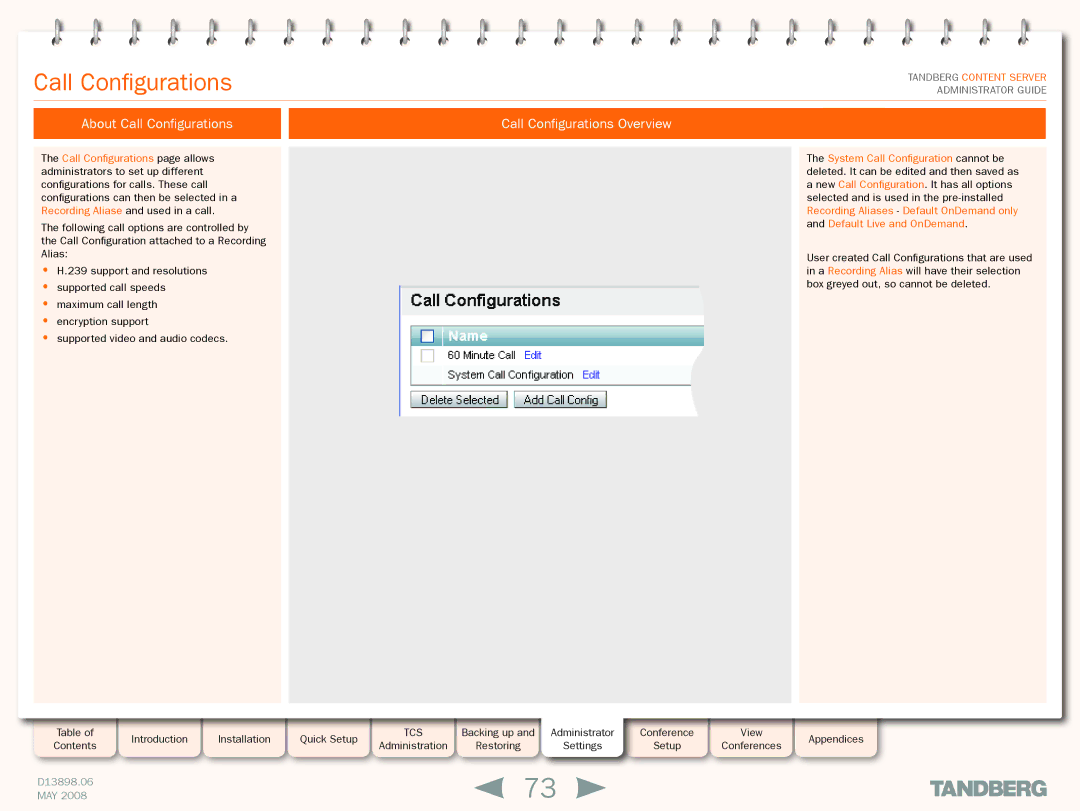 TANDBERG S3.1 manual About Call Configurations Call Configurations Overview 