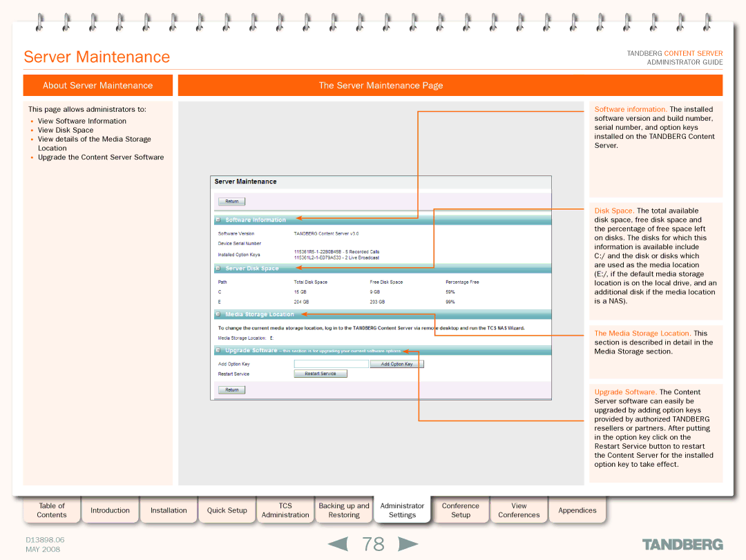 TANDBERG S3.1 manual About Server Maintenance 