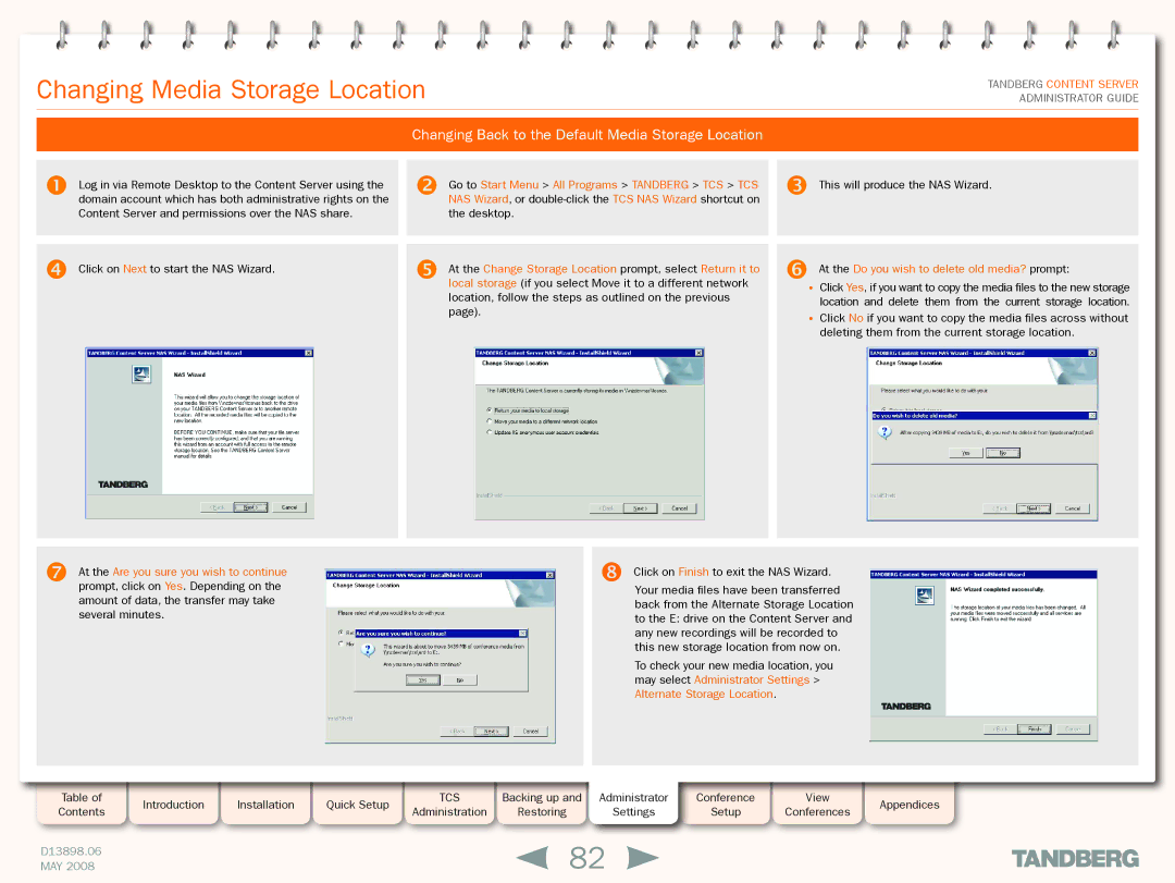 TANDBERG S3.1 manual Changing Back to the Default Media Storage Location 