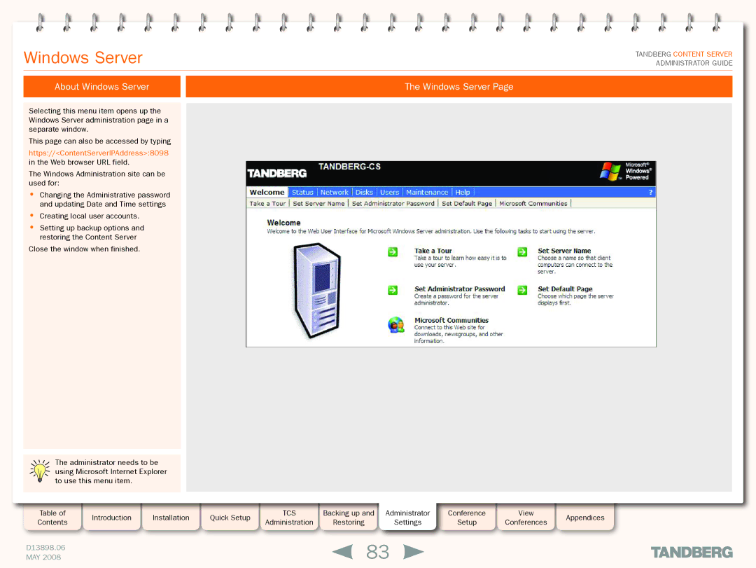 TANDBERG S3.1 manual About Windows Server 