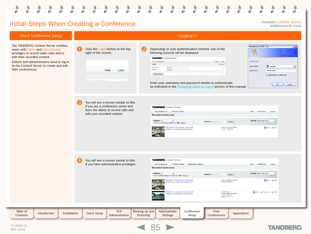 TANDBERG S3.1 manual Initial Steps When Creating a Conference, About Conference Setup Logging 