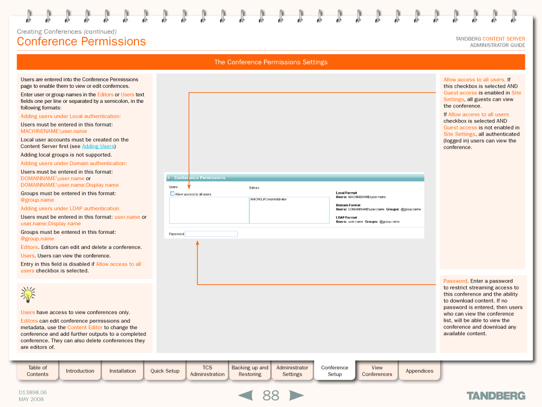 TANDBERG S3.1 manual Conference Permissions Settings, Adding users under Local authentication 