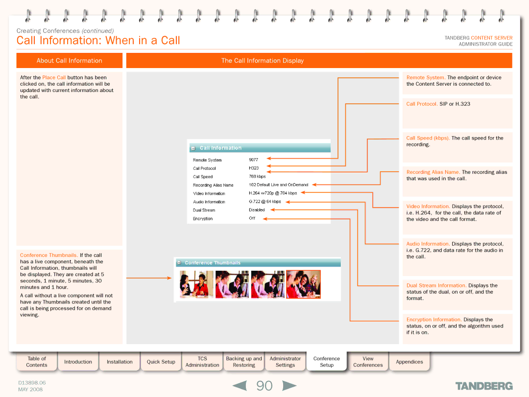 TANDBERG S3.1 manual Call Information When in a Call, About Call Information Call Information Display 