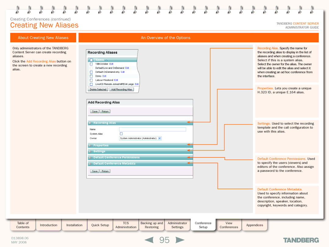 TANDBERG S3.1 manual About Creating New Aliases An Overview of the Options 