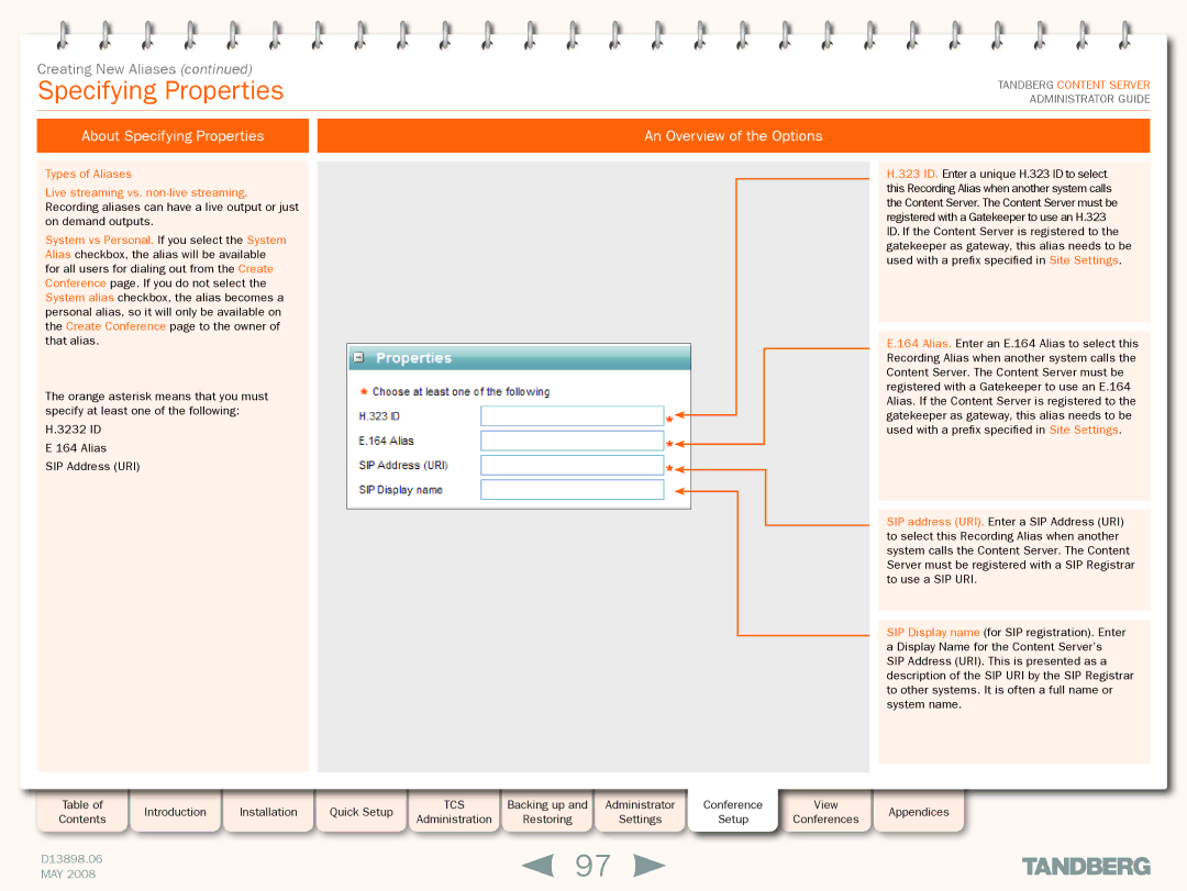 TANDBERG S3.1 manual About Specifying Properties An Overview of the Options 