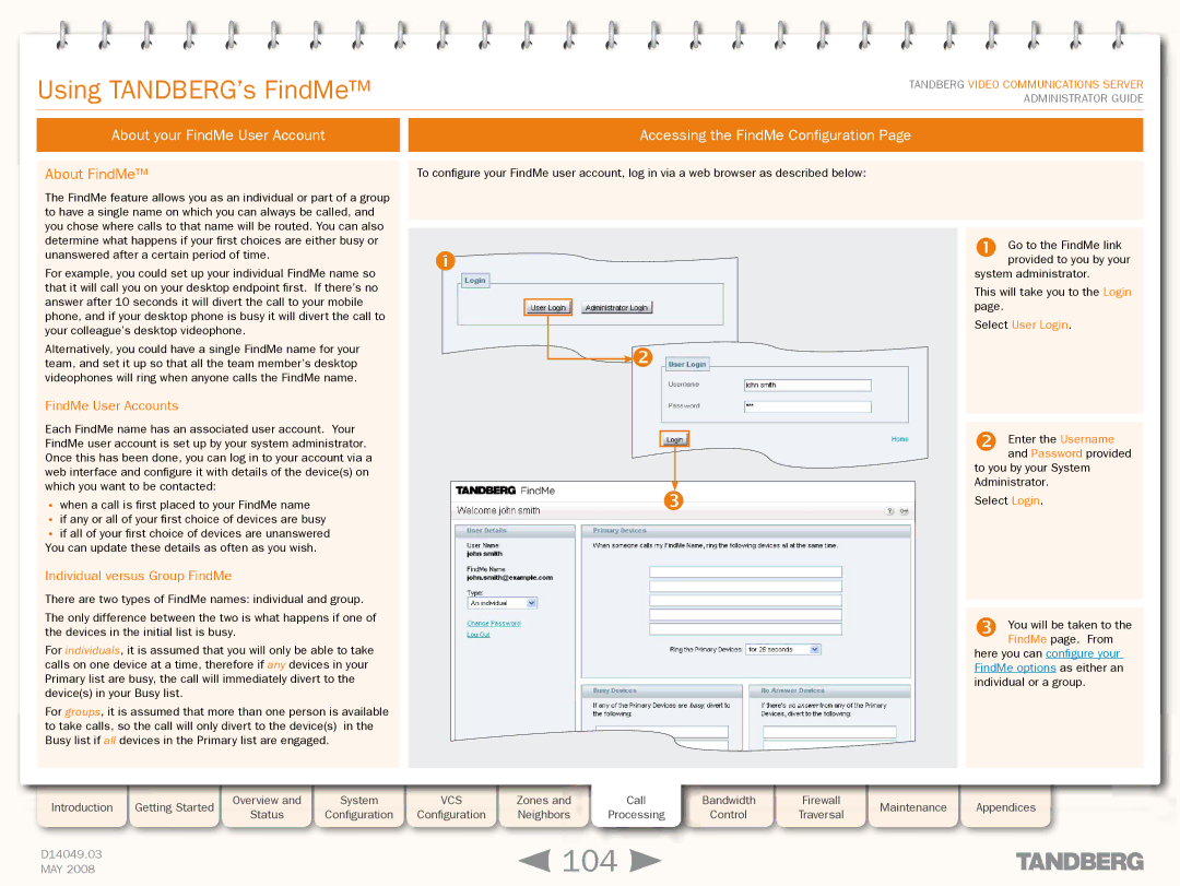 TANDBERG Security Camera manual 104, Using TANDBERG’s FindMe, About your FindMe User Account, About FindMe 