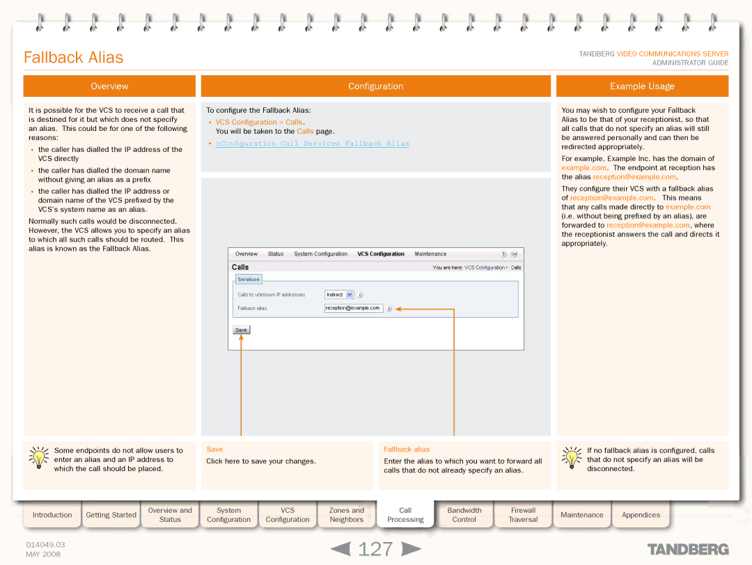 TANDBERG Security Camera manual 127, Fallback Alias, Overview Configuration Example Usage, Fallback alias 