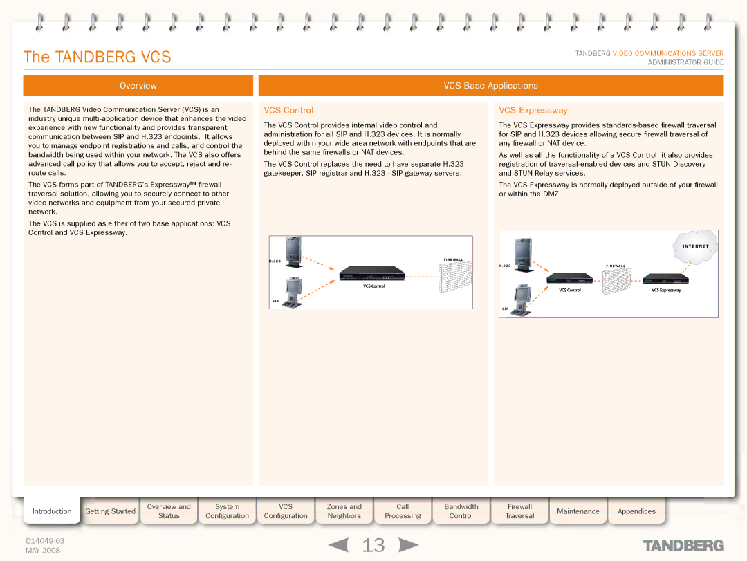 TANDBERG Security Camera manual Tandberg VCS, Overview VCS Base Applications, VCS Control, VCS Expressway 